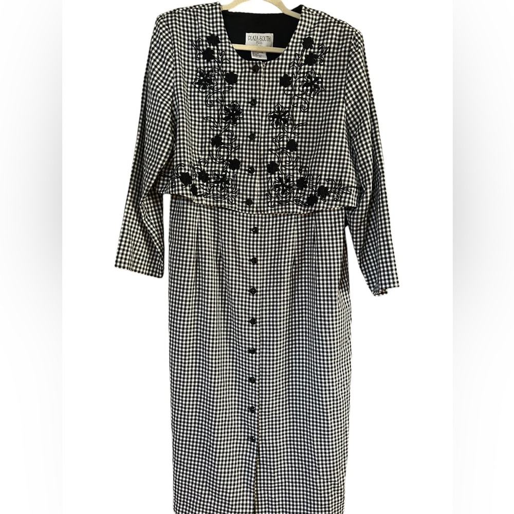 Plaza South Dress 16 Black and White Check Midi 90s Y2K Vintage Secretary Church